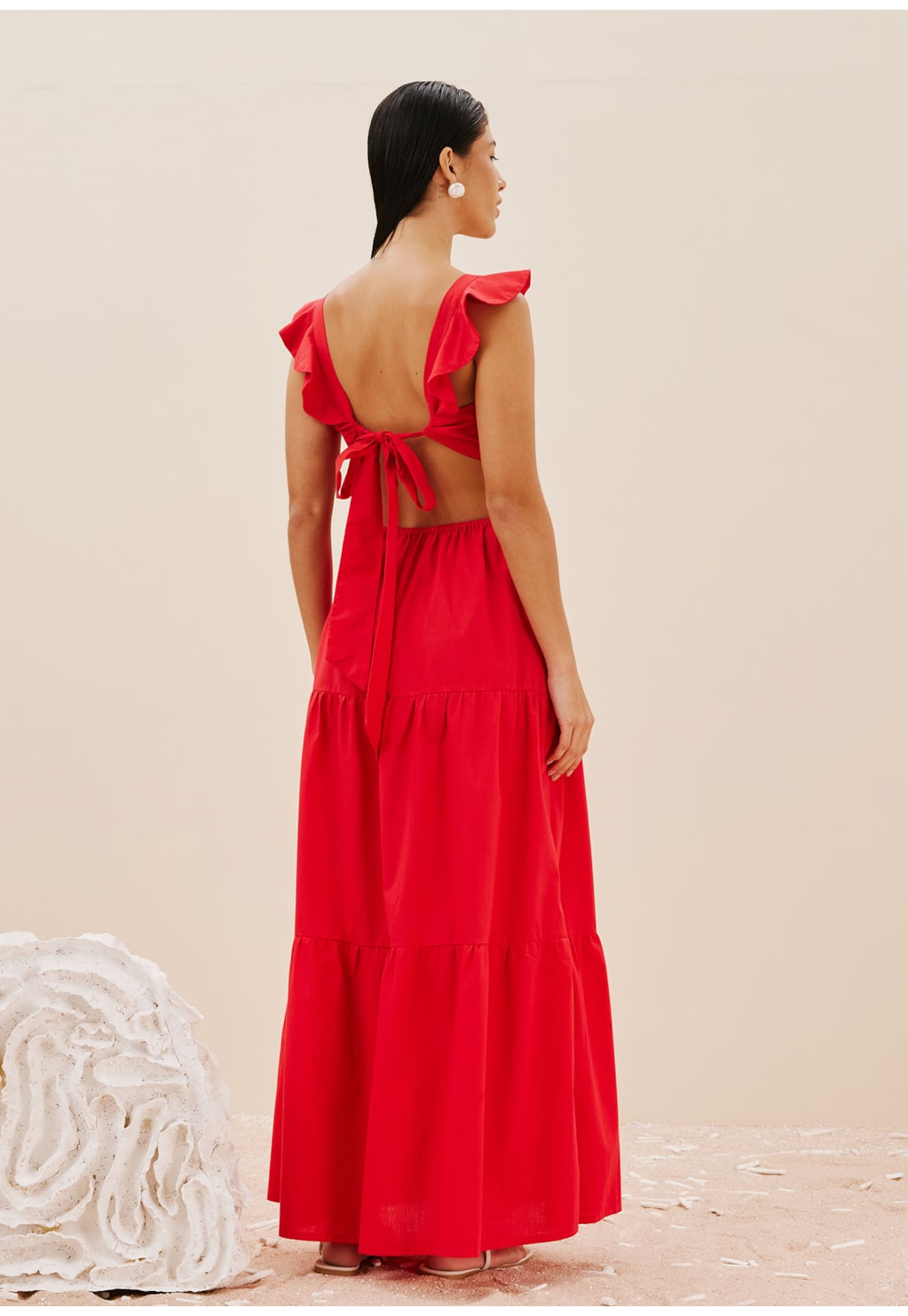 Vestido Longo Babado Ombro