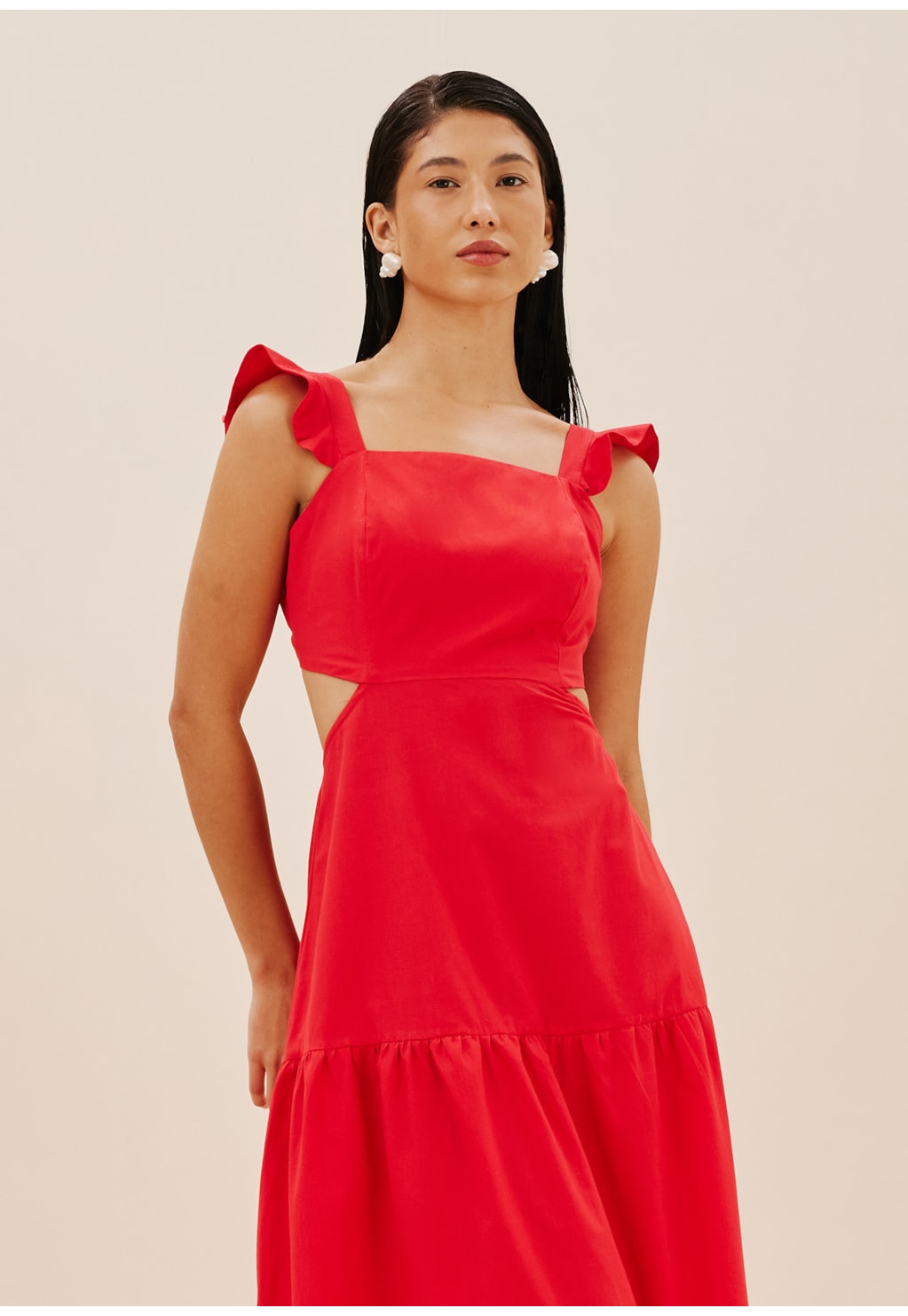 Vestido Longo Babado Ombro