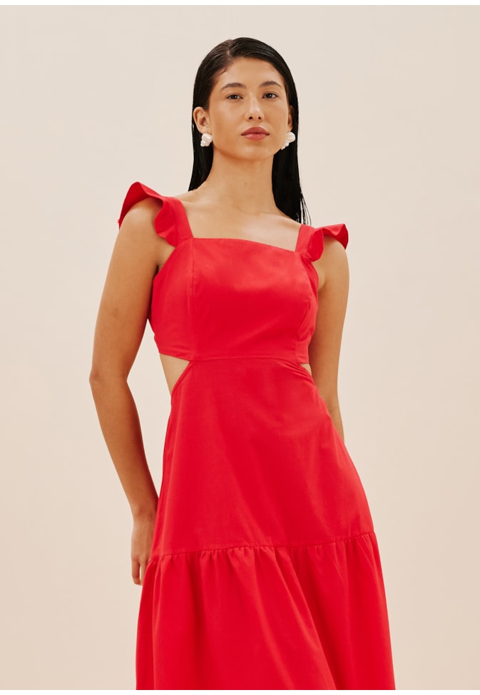 Vestido Longo Babado Ombro