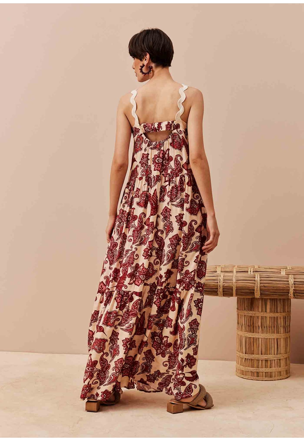 Vestido Longo Babados Estampado Cuyo