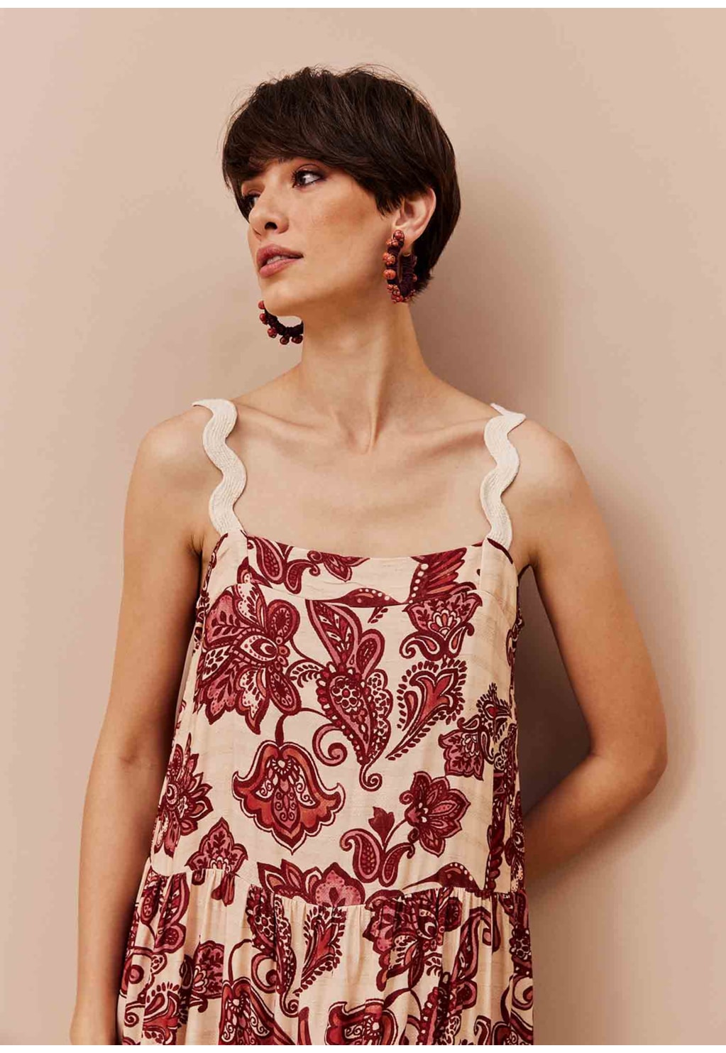 Vestido Longo Babados Estampado Cuyo