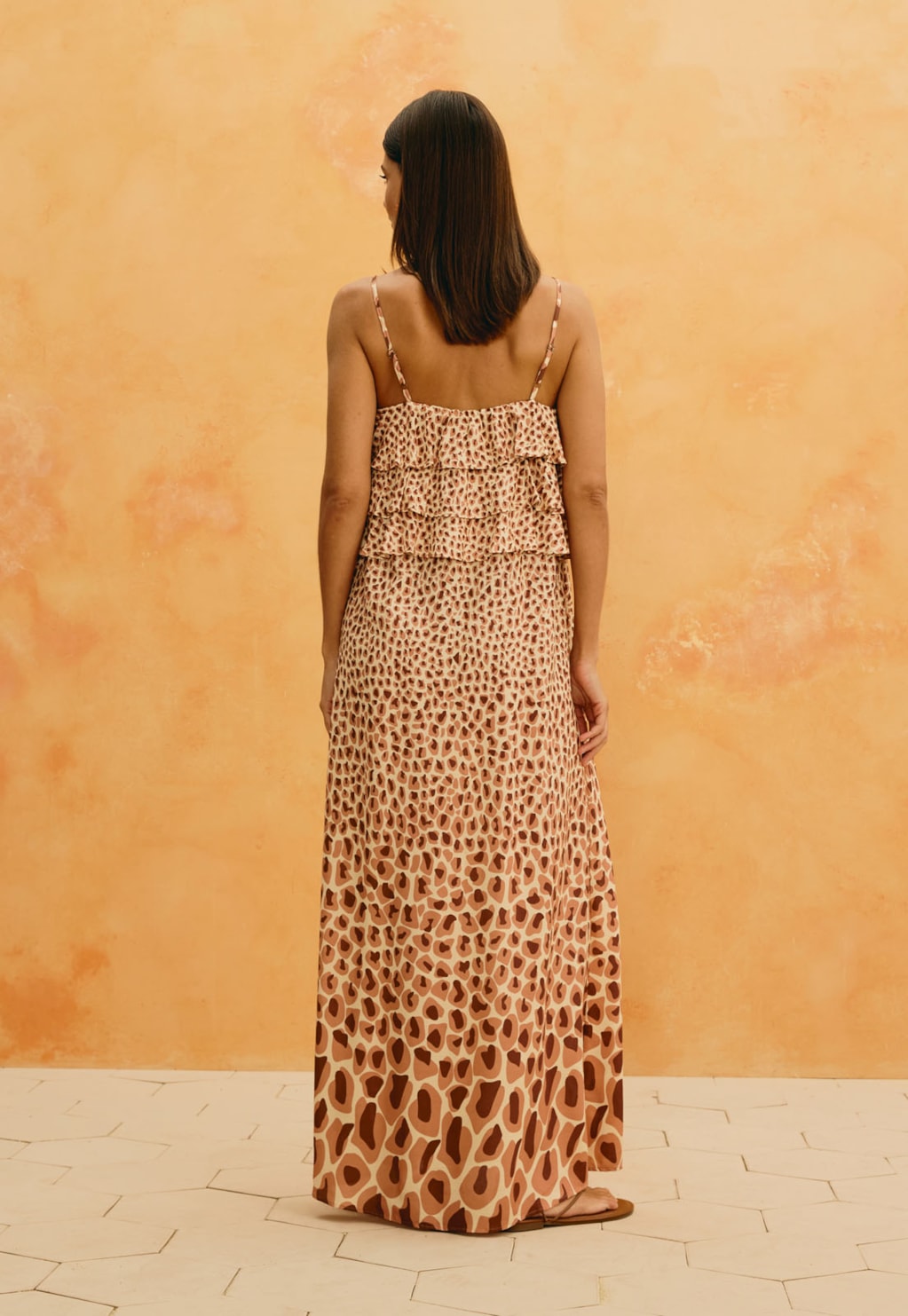 Vestido Longo Babados Estampado La Selva