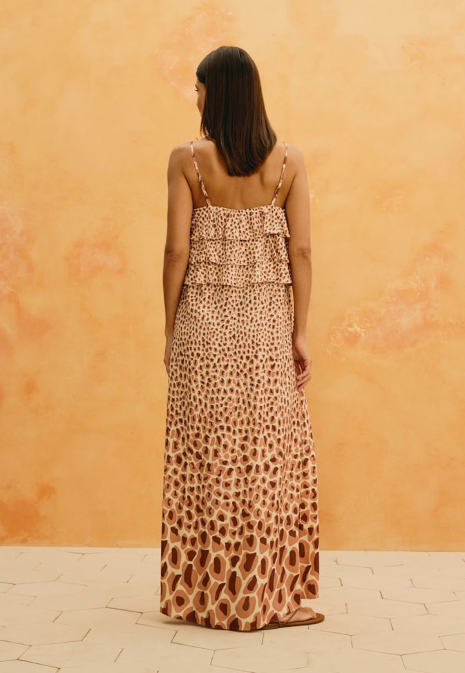 Vestido Longo Babados Estampado La Selva
