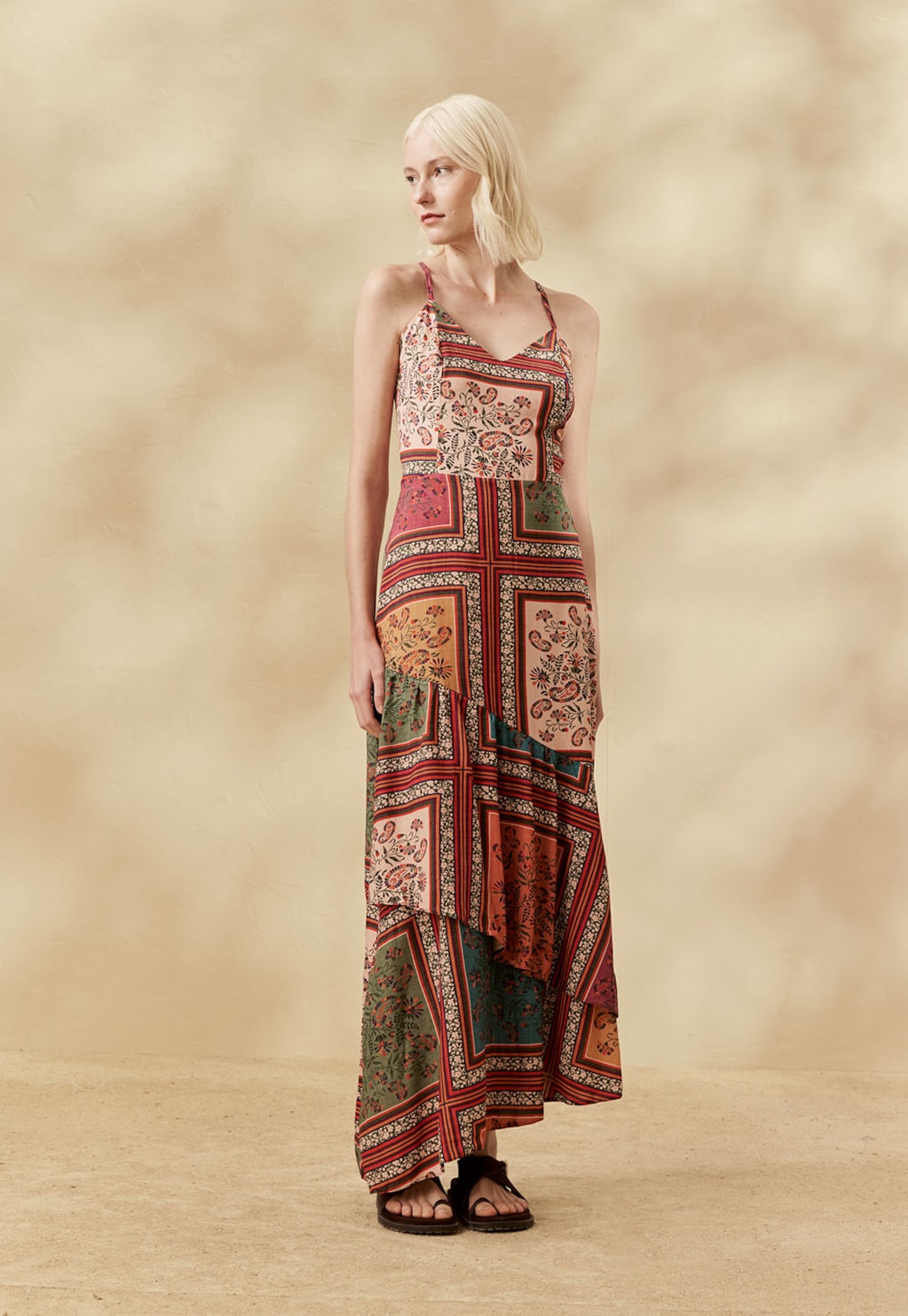 Vestido Longo Babados Estampado Las Orquideas