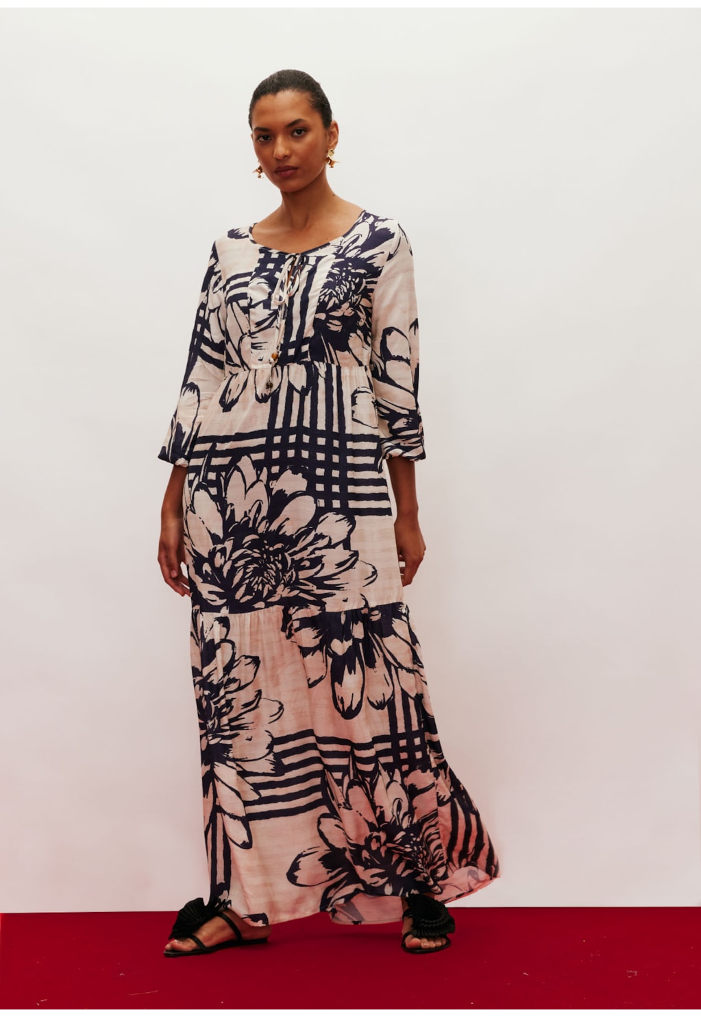 Vestido Longo Bata Estampado Bolero