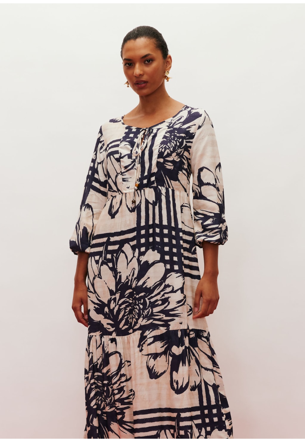 Vestido Longo Bata Estampado Bolero