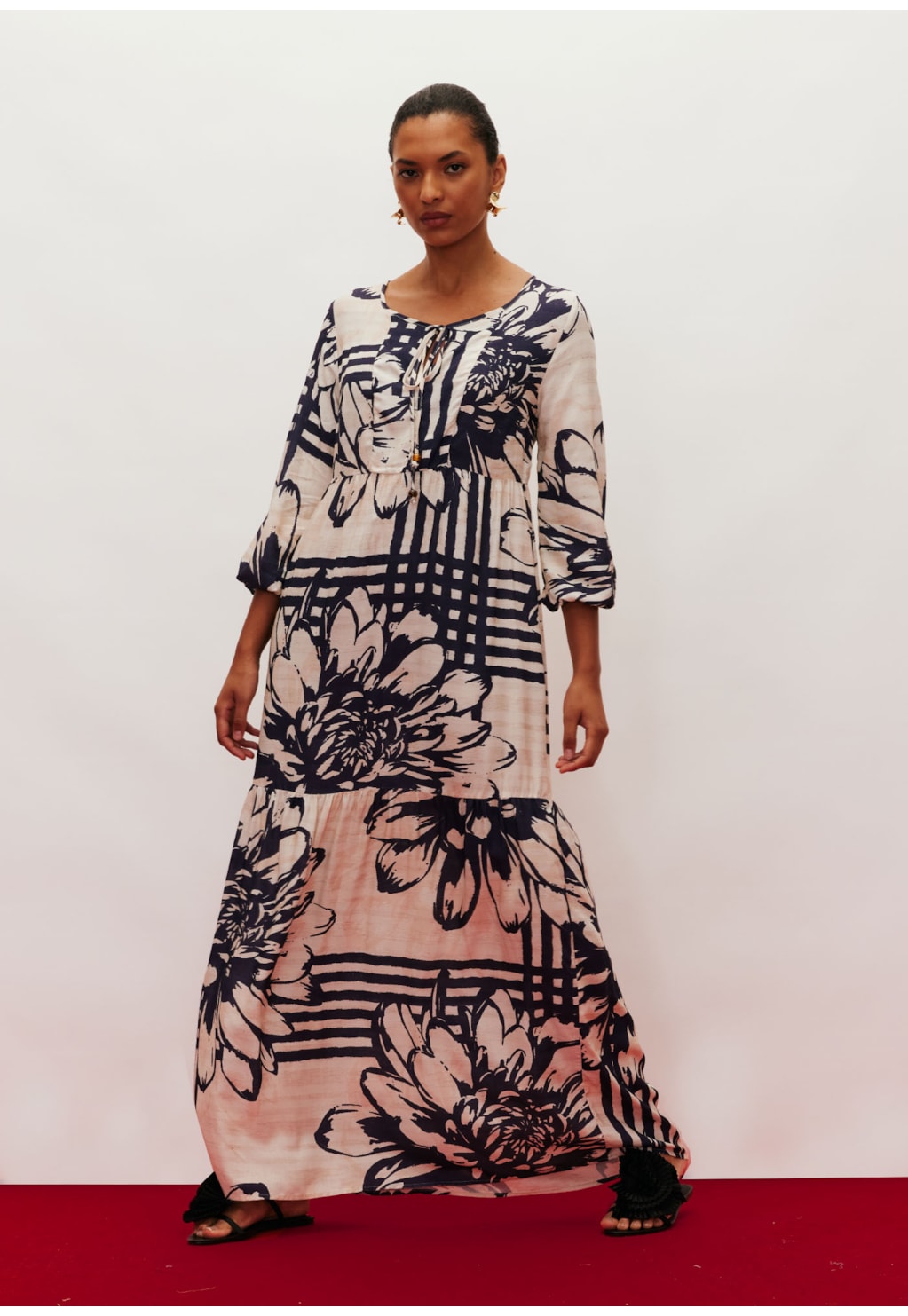 Vestido Longo Bata Estampado Bolero