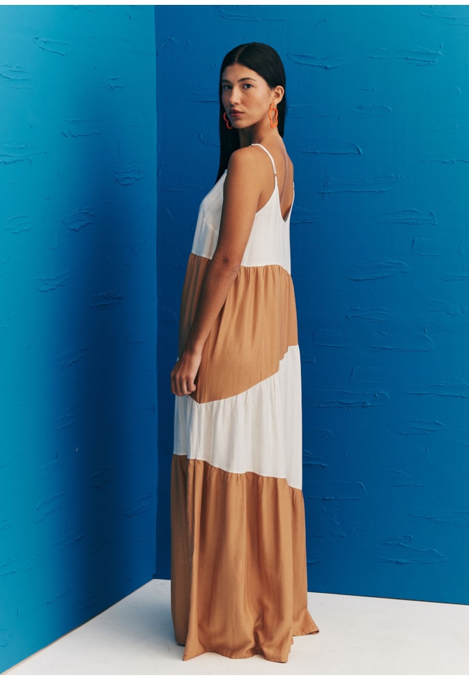 Vestido Longo Bicolor Marias Assimétricas