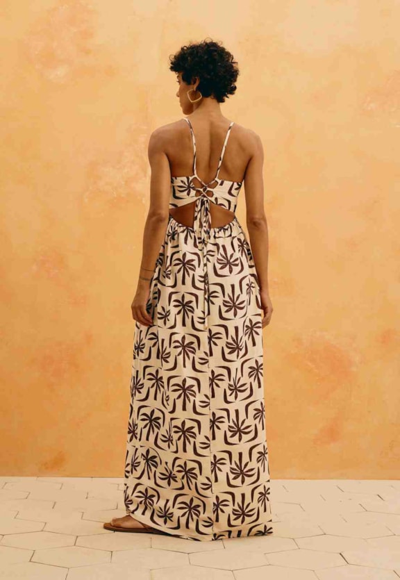 Vestido Longo Bordado Estampado Isla De Barú Vista Traseira