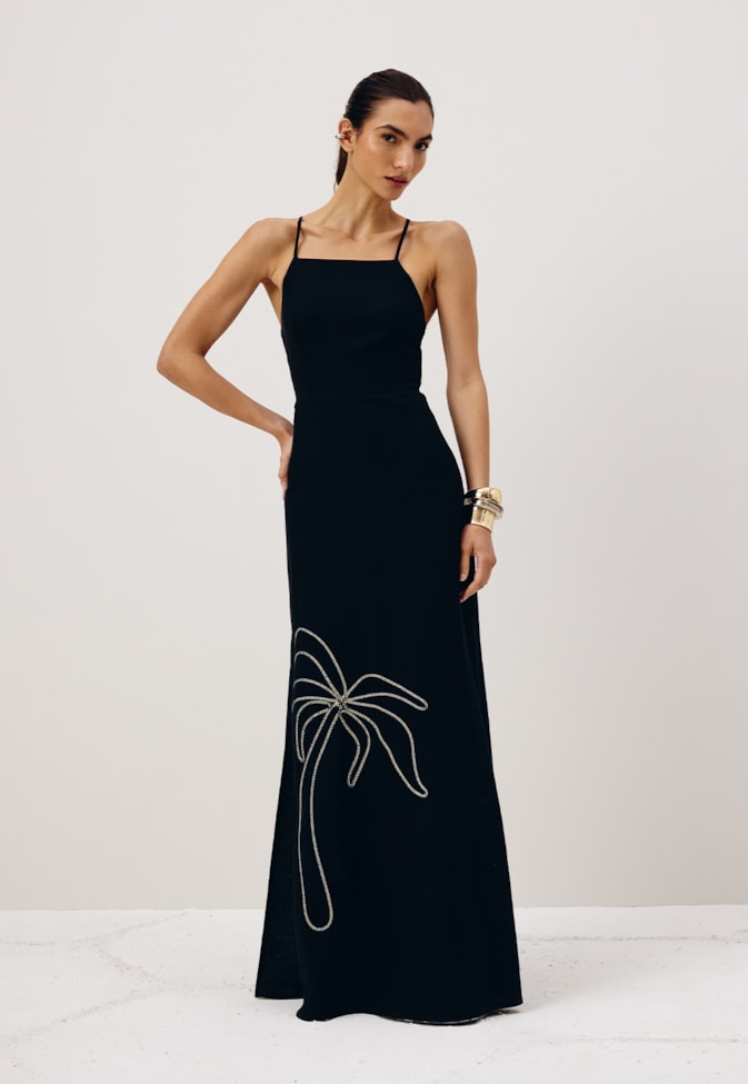 Vestido Longo Bordado Palmeira