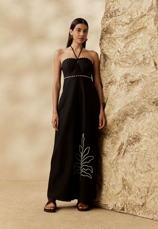Vestido Longo Bordado Palmeira
