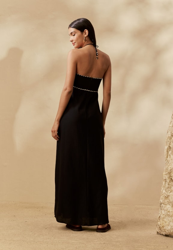 Vestido Longo Bordado Palmeira Vista Traseira