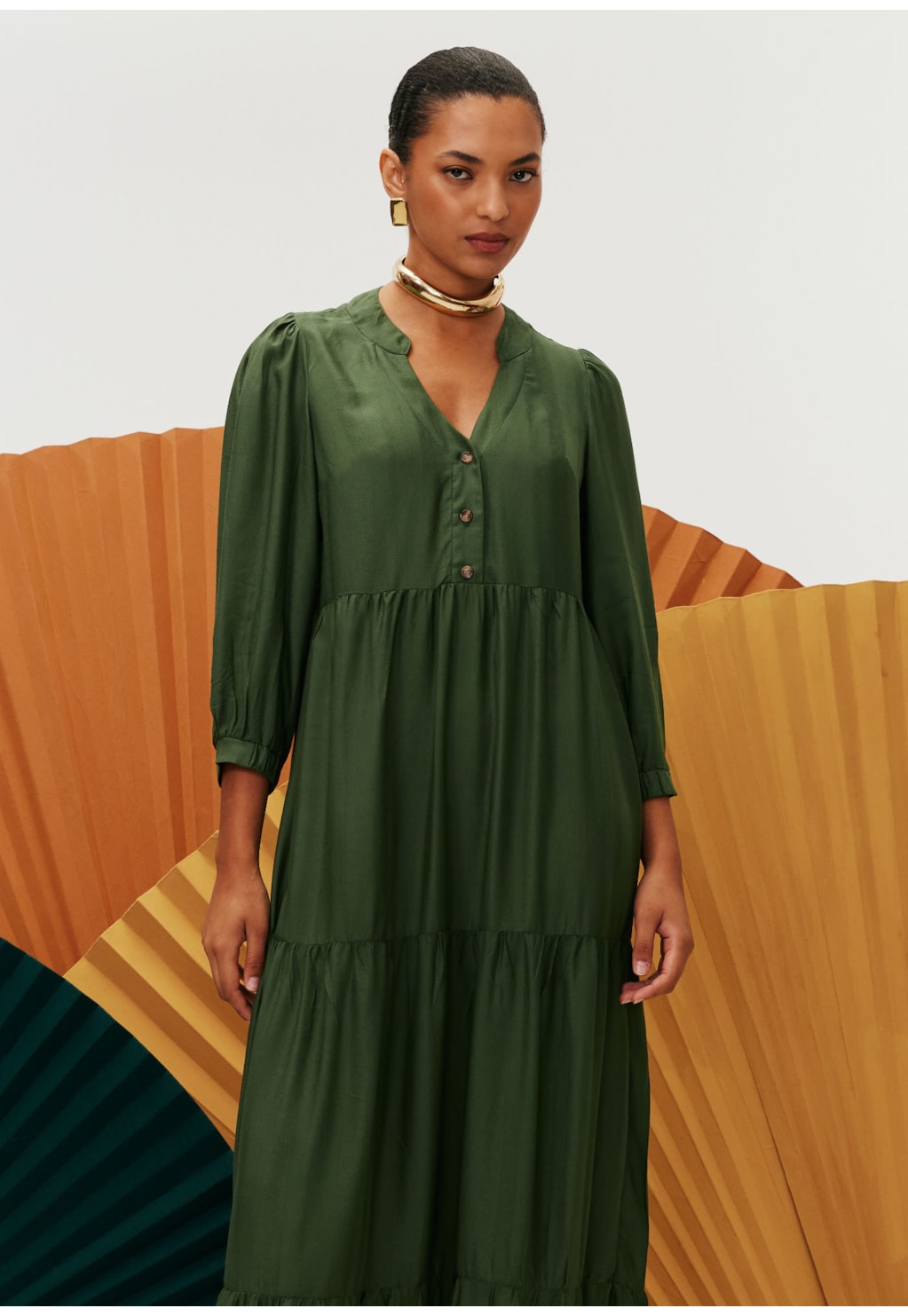 Vestido Longo Botão