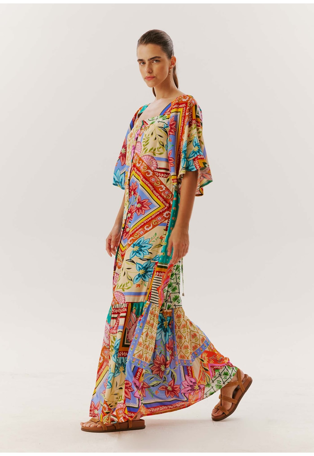 Vestido Longo Botões Estampado Maya