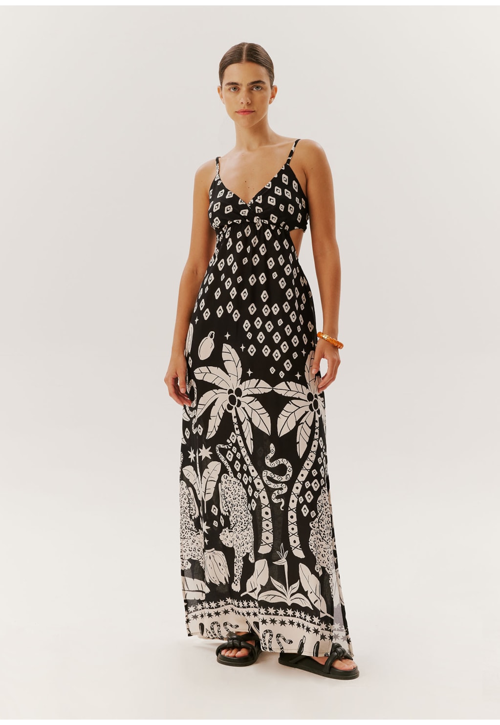 Vestido Longo Busto Transpassado Estampado Tulum