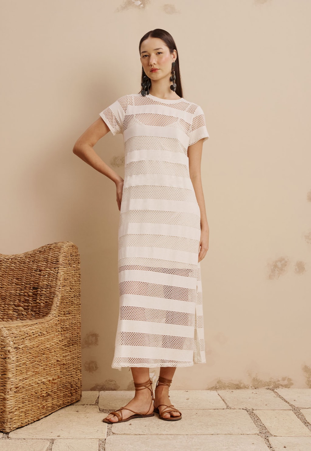 Vestido Longo Camisetão Malha Rendada