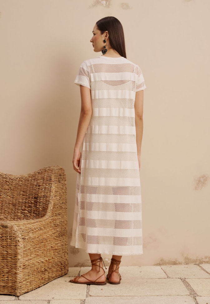 Vestido Longo Camisetão Malha Rendada