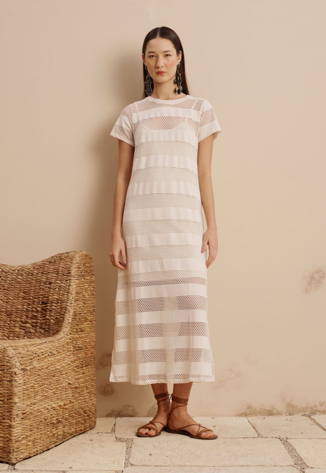 Vestido Longo Camisetão Malha Rendada