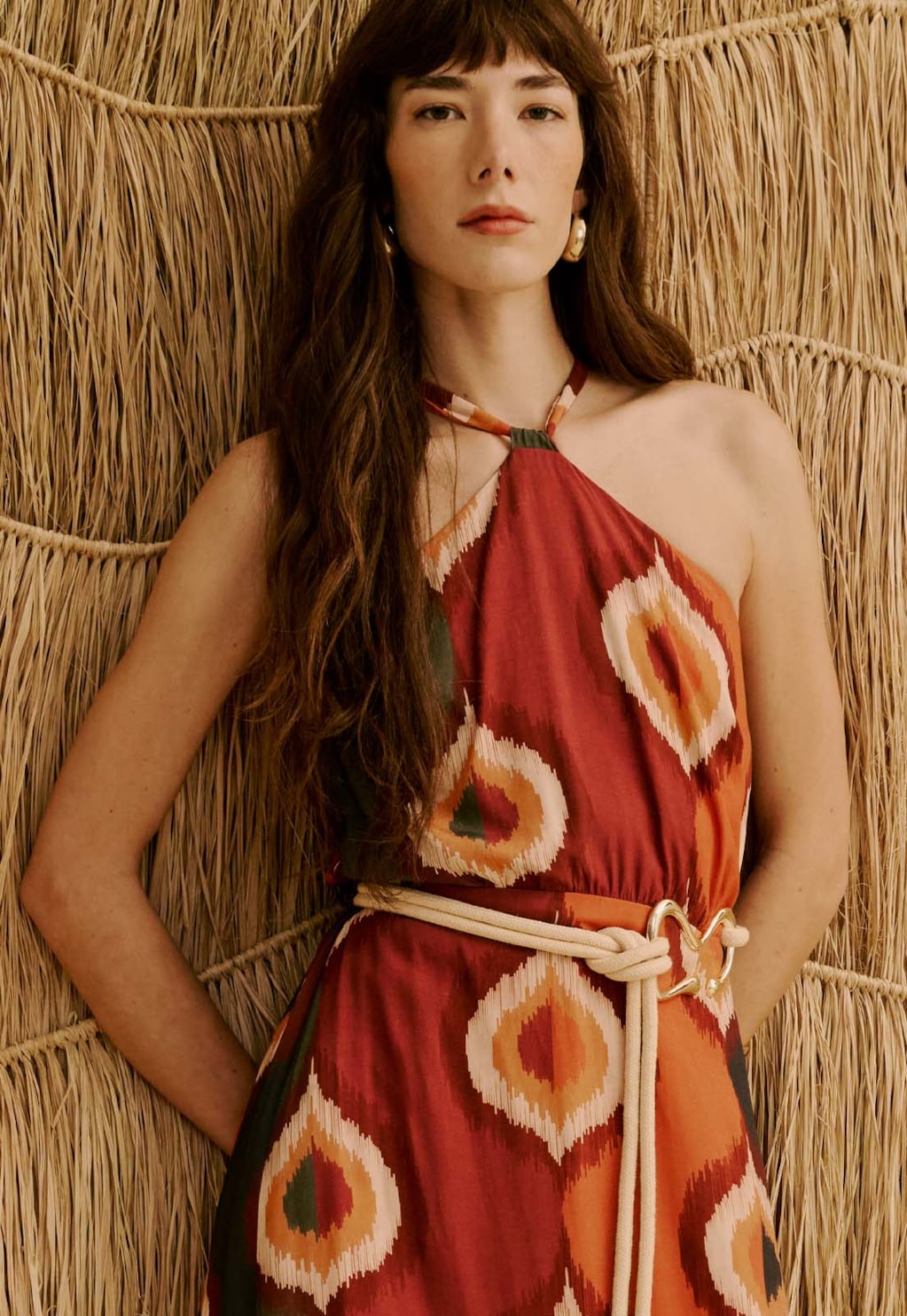 Vestido Longo Cinto Corda Orgânico Estampado Taquile