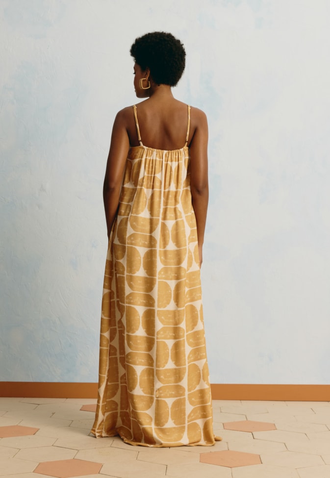 Vestido Longo Cinto Estampado Del Oro