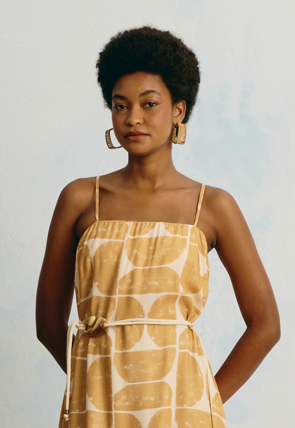 Vestido Longo Cinto Estampado Del Oro