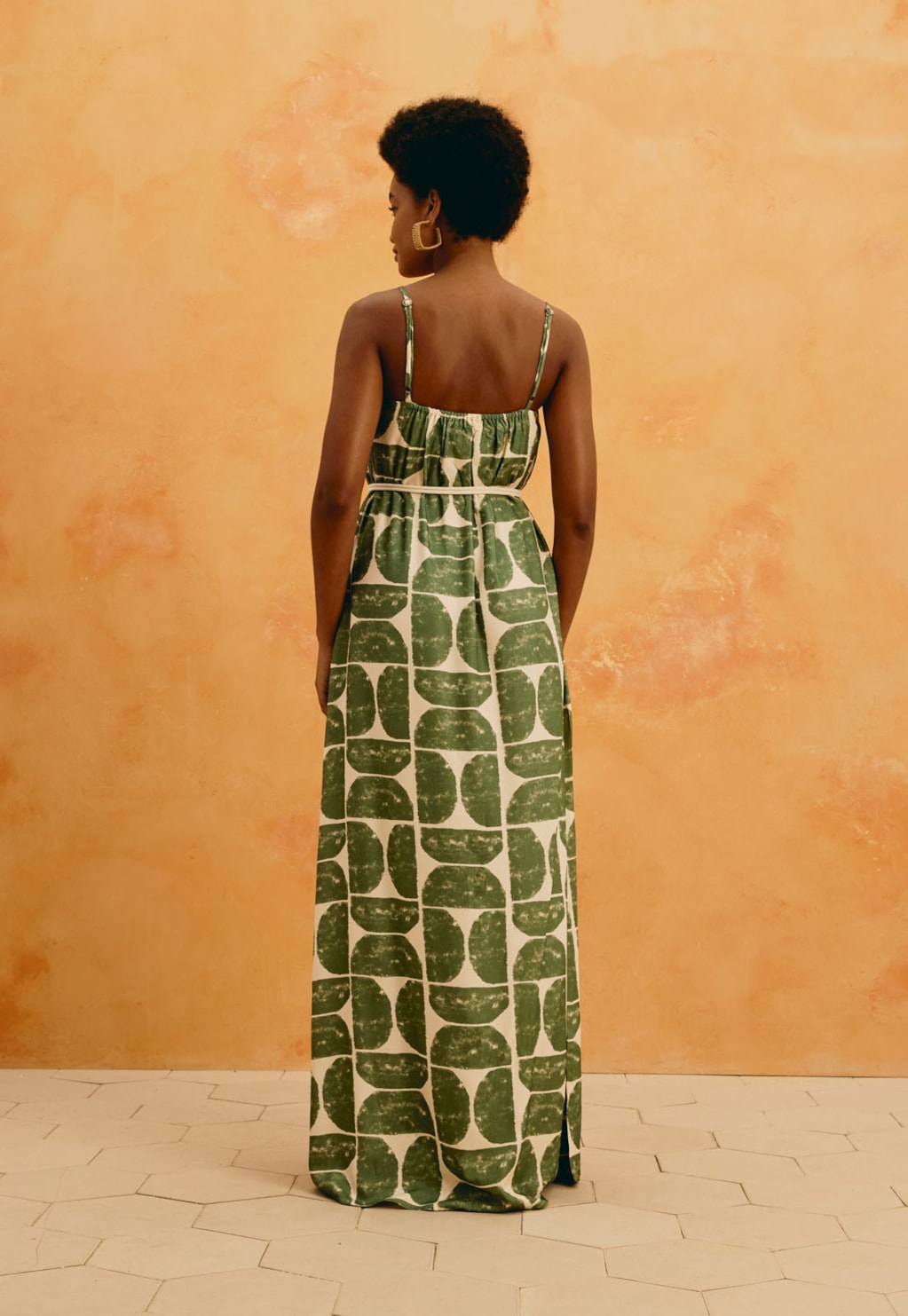 Vestido Longo Cinto Estampado Del Oro