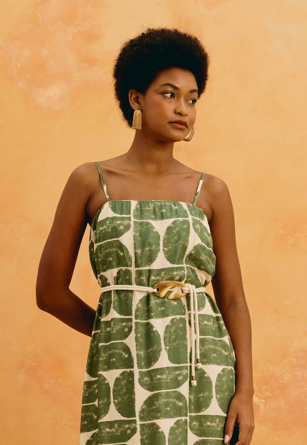 Vestido Longo Cinto Estampado Del Oro