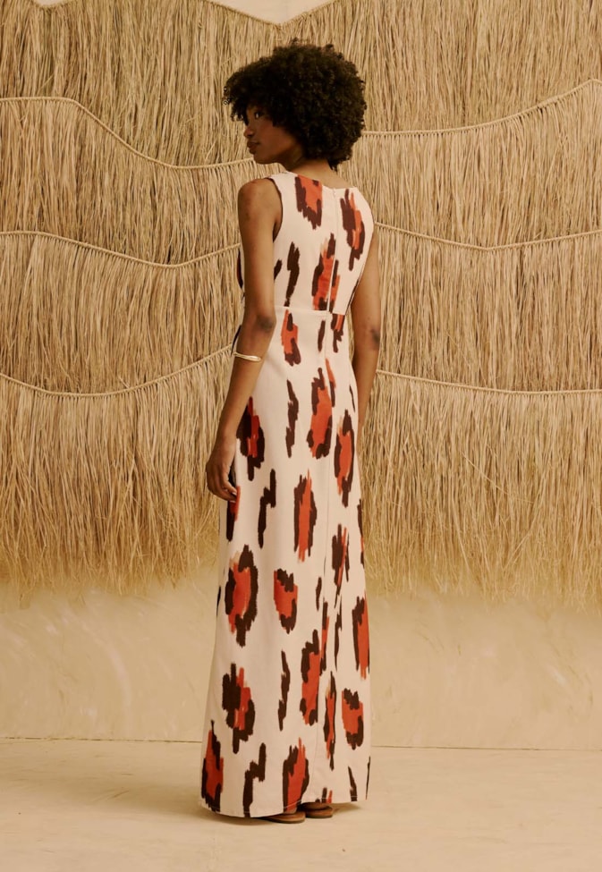 Vestido Longo com Detalhe Corda Estampado Chimu Off