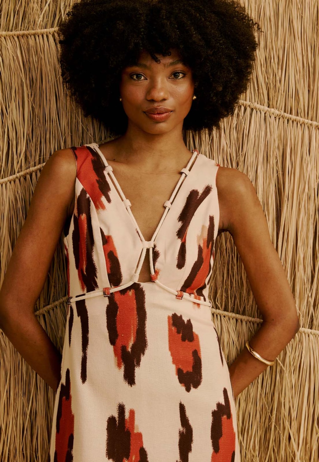 Vestido Longo com Detalhe Corda Estampado Chimu Off