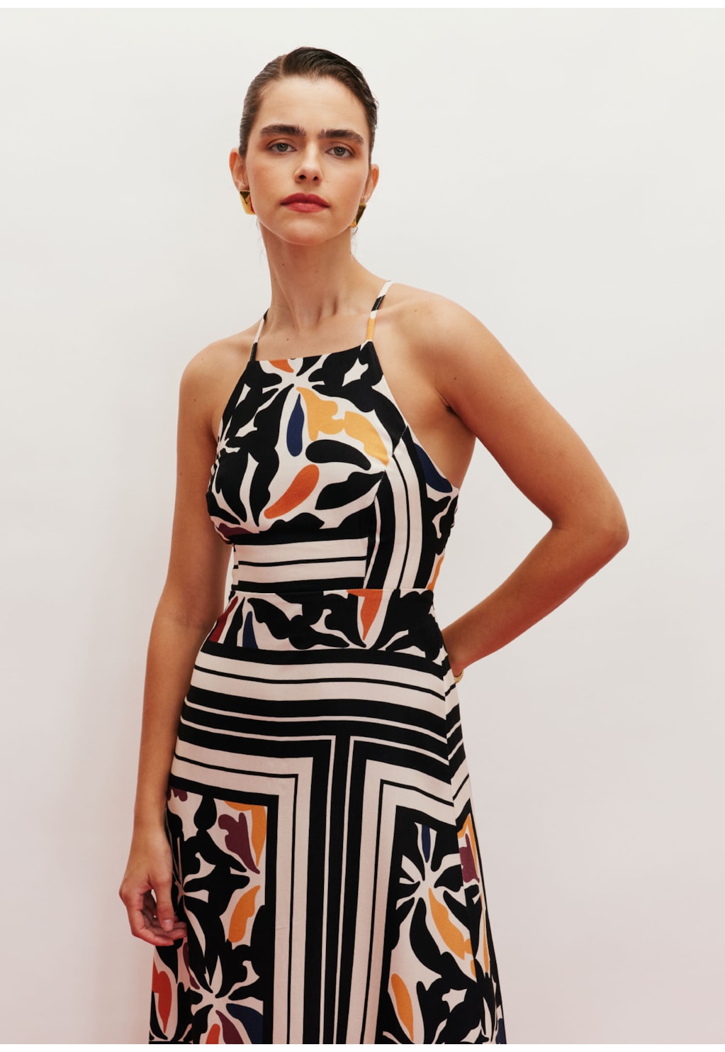 Vestido Longo com Fendas Estampado Mambo