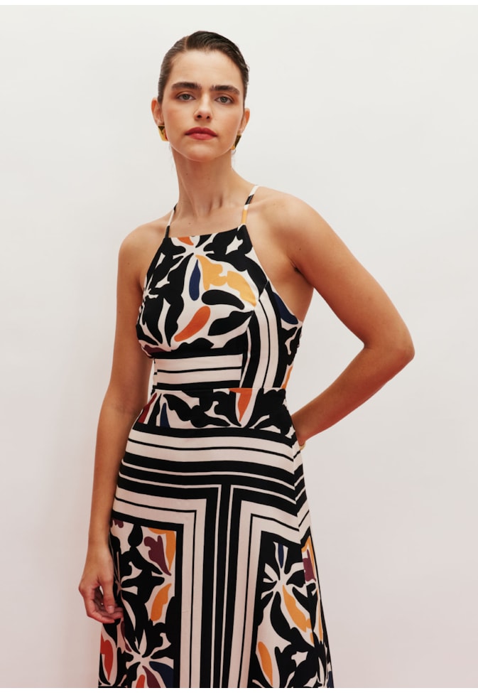 Vestido Longo com Fendas Estampado Mambo