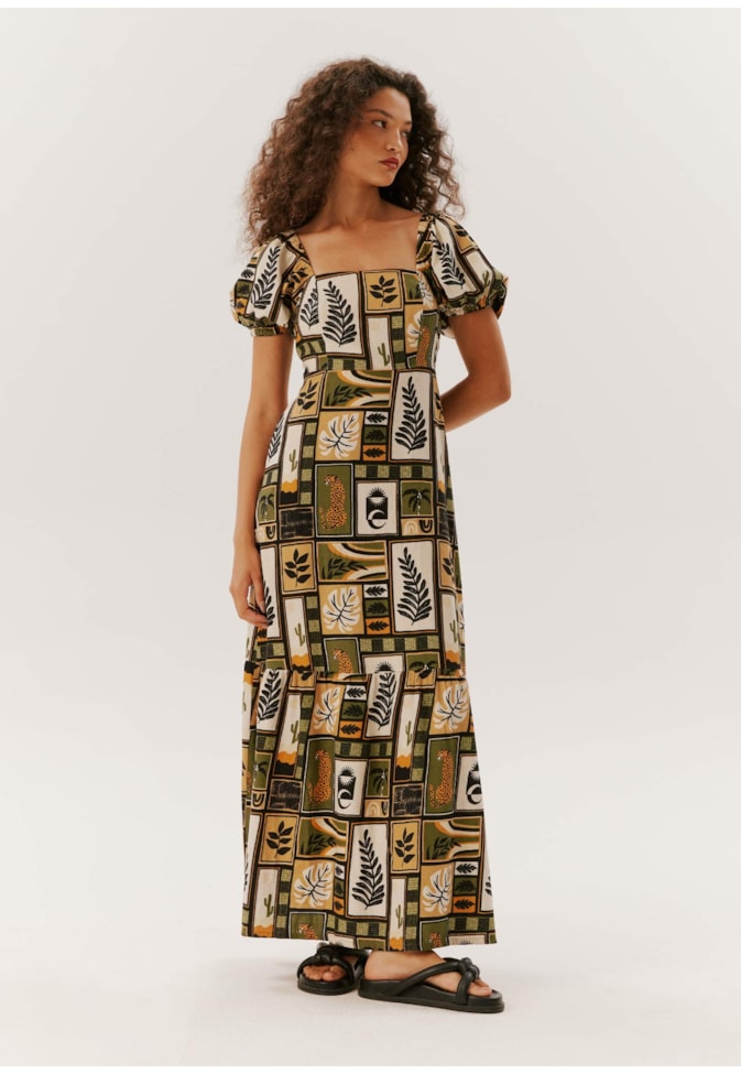 Vestido Longo com Maria Estampado Tapeçaria Burle