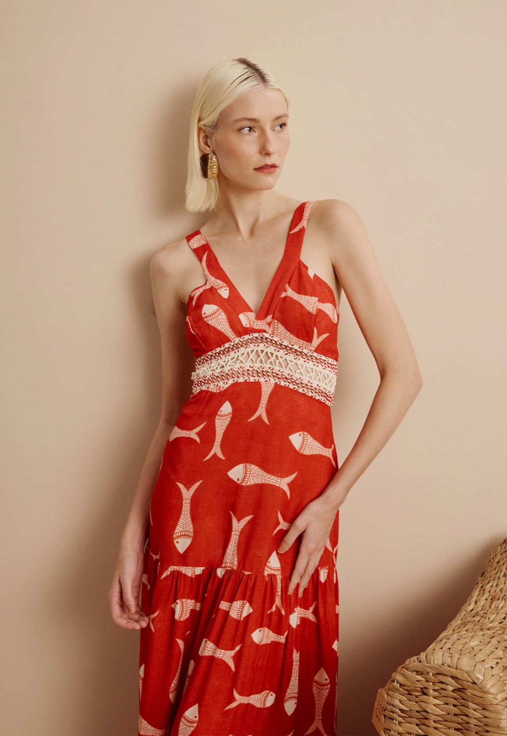 Vestido Longo com Passamanaria Estampado Manzuá