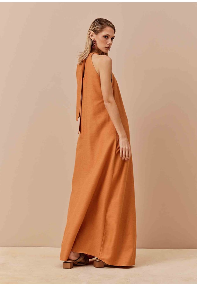 Vestido Longo Corrente Pescoço