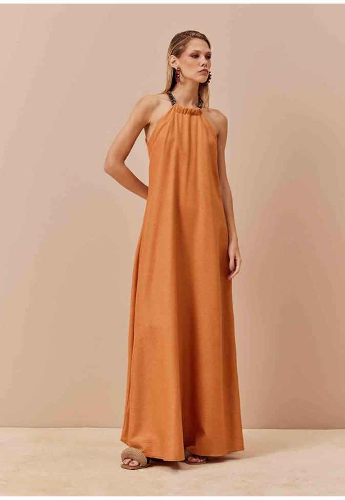 Vestido Longo Corrente Pescoço