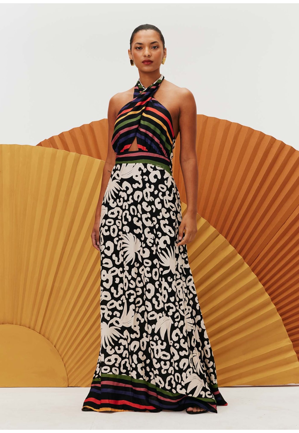 Vestido Longo Cruzado Estampado Maracatú