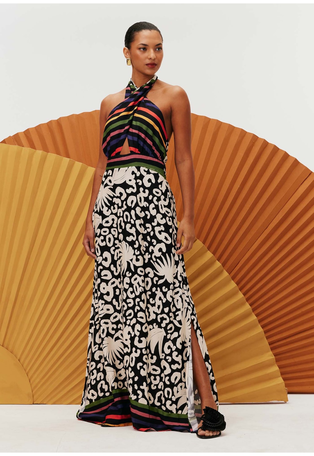 Vestido Longo Cruzado Estampado Maracatú