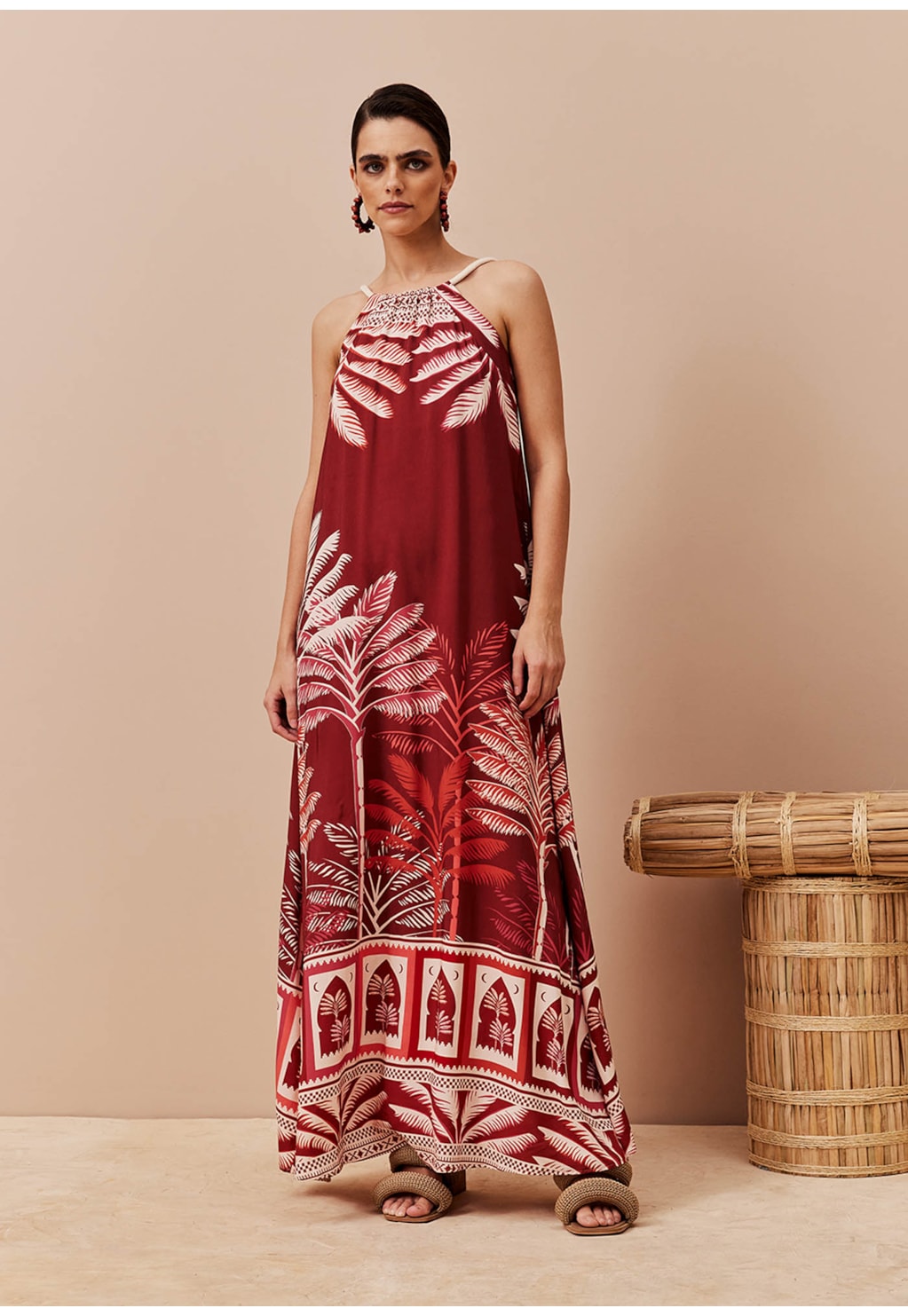 Vestido Longo Decote Alto Corda Estampado Zapata