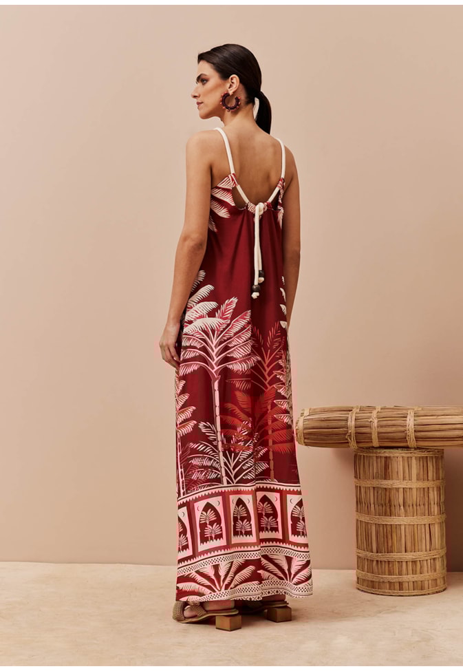 Vestido Longo Decote Alto Corda Estampado Zapata