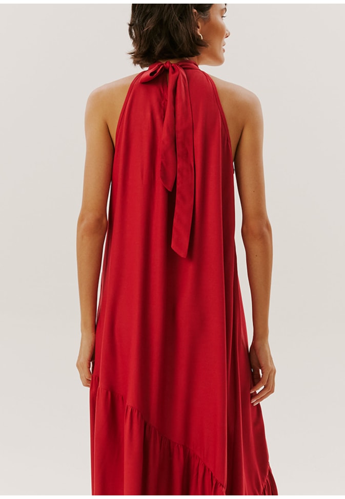 Vestido Longo Decote Alto Liso