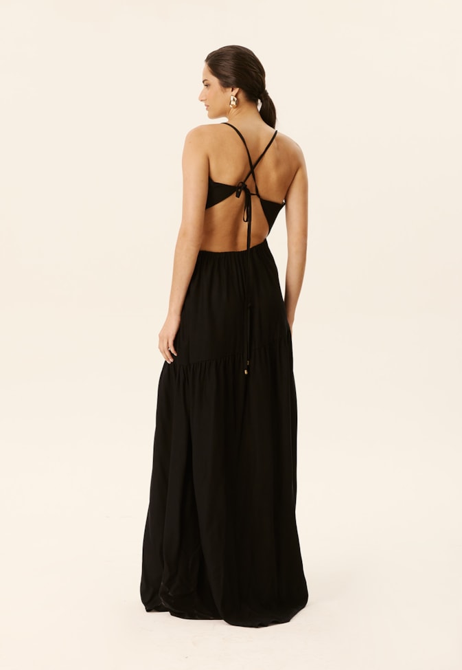 Vestido Longo Decote Assimétrico