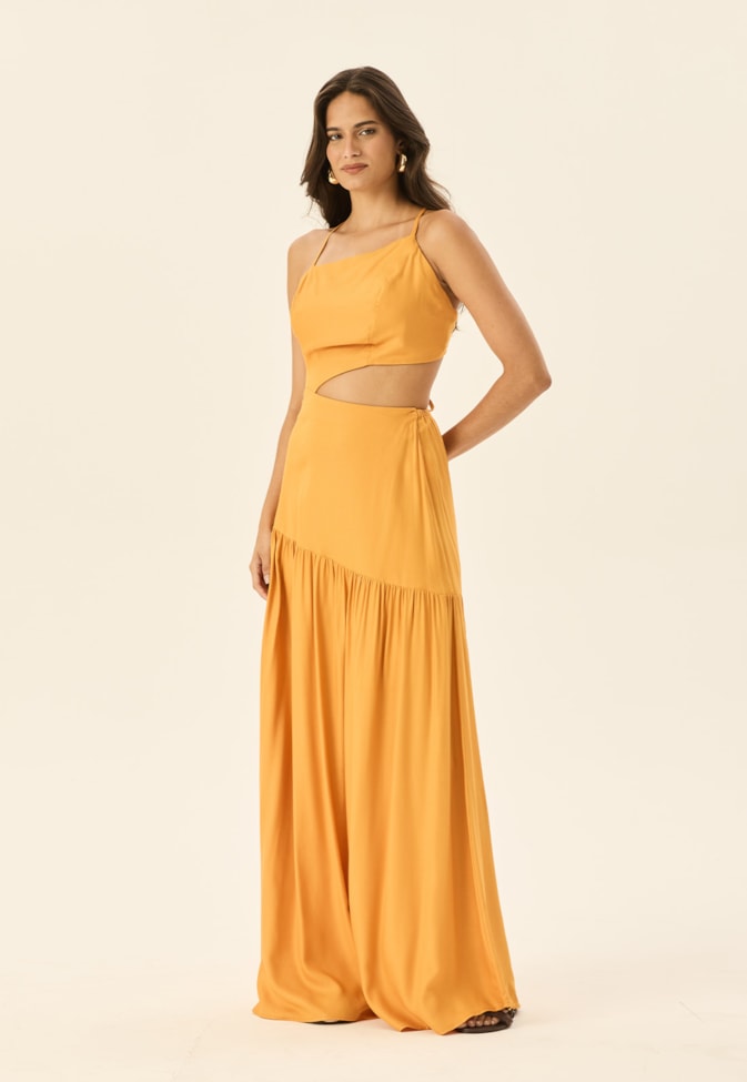 Vestido Longo Decote Assimétrico