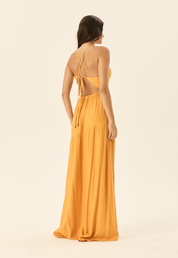 Vestido Longo Decote Assimétrico Vista Traseira