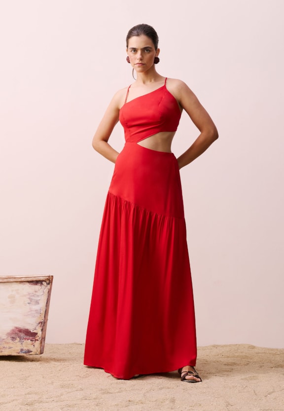 Vestido Longo Decote Assimétrico Vista Frontal