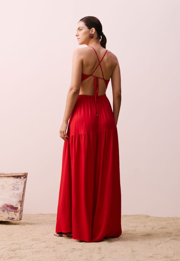 Vestido Longo Decote Assimétrico Vista Traseira