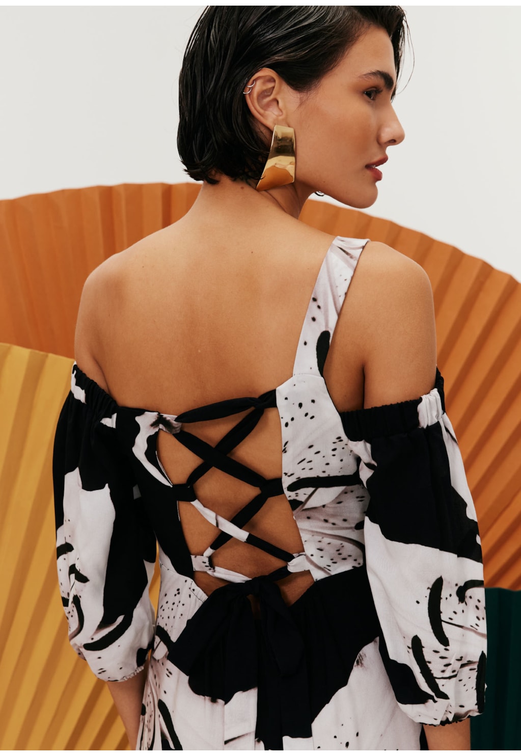 Vestido longo Decote Assimétrico Estampa Tango