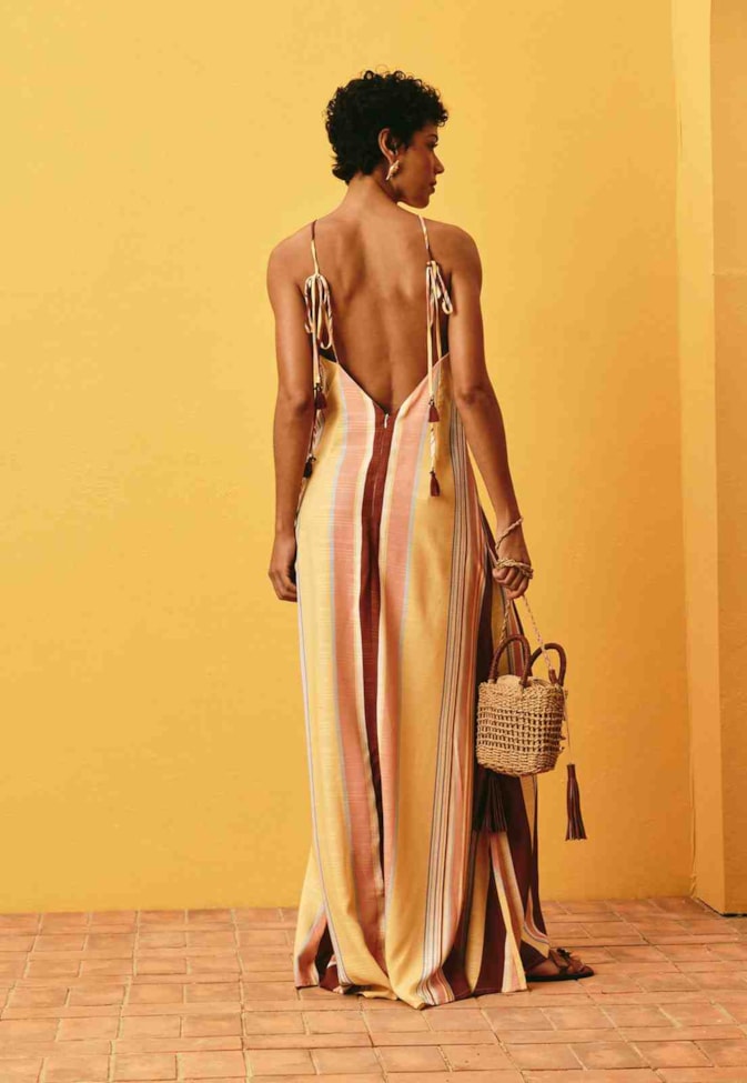 Vestido Longo Decote Costas Estampado Baiadeiras