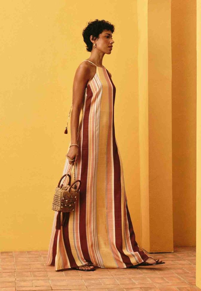 Vestido Longo Decote Costas Estampado Baiadeiras