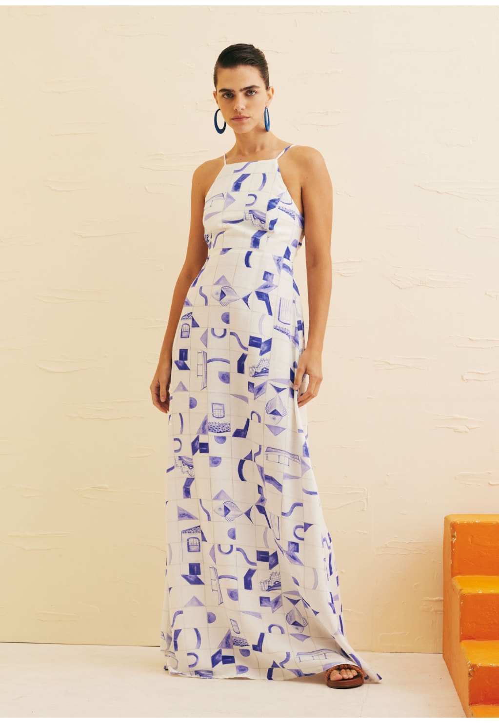 Vestido Longo Decote Costas Estampado Paraty