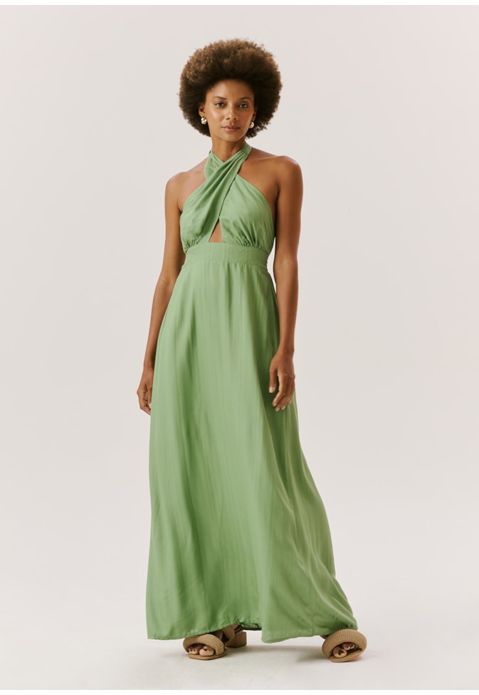 Vestido Longo Decote Cruzado